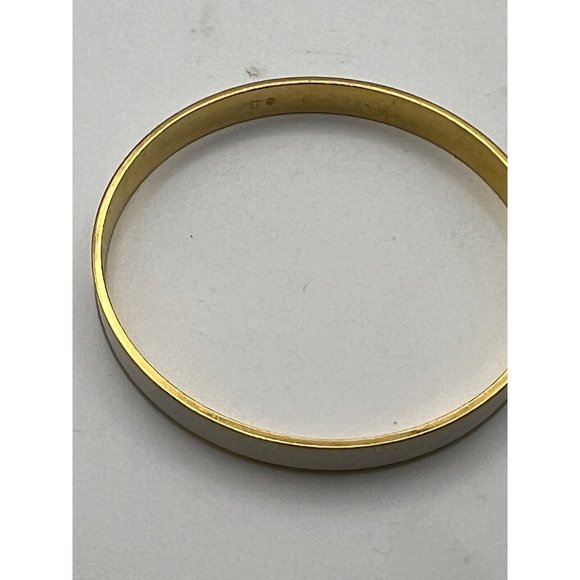 Vintage Signed Monet Gold Tone White Enamel Bangle Bracelet - Picture 6 of 10